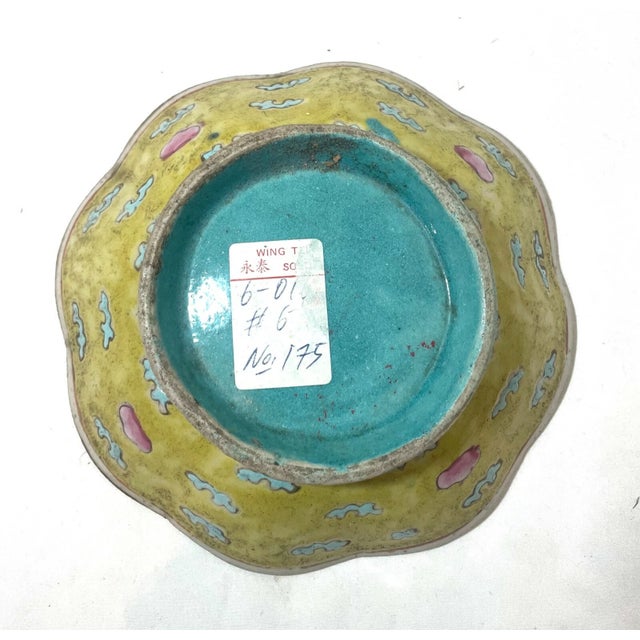 Ceramic Antique 1800's Chinese Export Handmade Enameled Famille Rose Pottery Bowl Dish 3 For Sale - Image 7 of 11