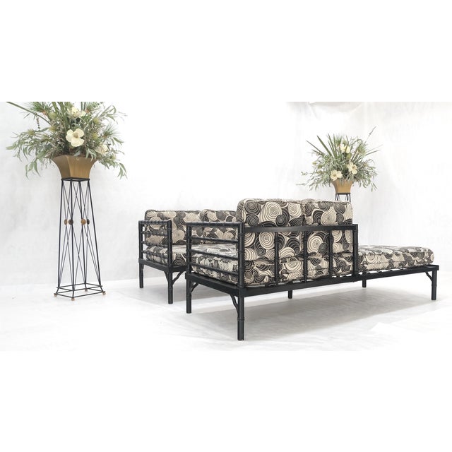 Pair of Black Lacquer Faux Bamboo Sofas Daybed Mid Century Modern MINT! For Sale - Image 14 of 16
