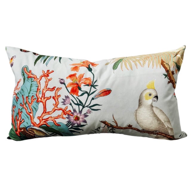 This lovely cotton fabric is made in France and bursting with imagry of the tropics. Each pillow features a bird along...