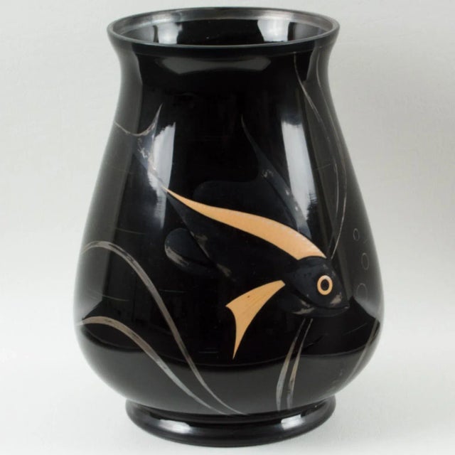 Michel Herman Hem Art Deco Silver Overlay Black Glass Vase, France 1930s For Sale - Image 4 of 9