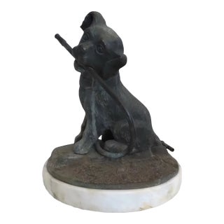 Vintage Bronze Dog Sculpture Water Fountain Hose For Sale