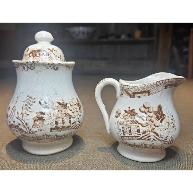 Mid 18th Century English "Willow Tree" Sugar and Creamer For Sale - Image 4 of 14
