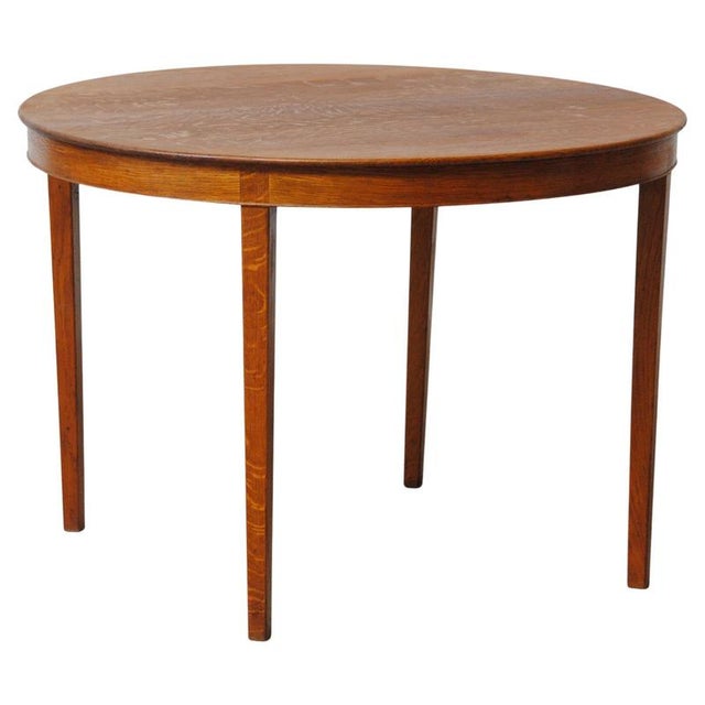 Wood Danish Fully Restored Round Oak Side Table by A.J. Iversen, 1946 For Sale - Image 7 of 7