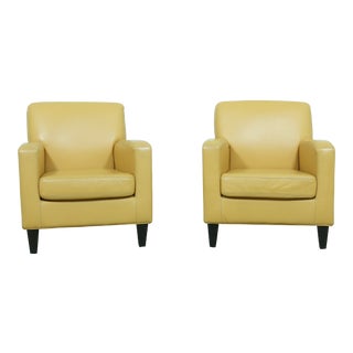 Modern Design Stitched Leather Club Chairs - a Pair For Sale