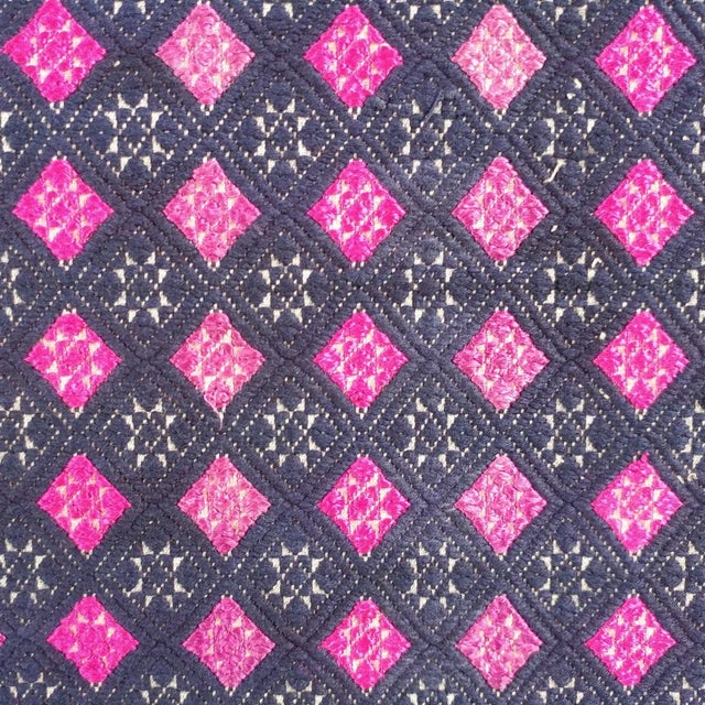 Vintage fabric in deep indigo and pink. Authentic Mongolian & Chinese vintage Miao wedding blanket textiles. These one of...