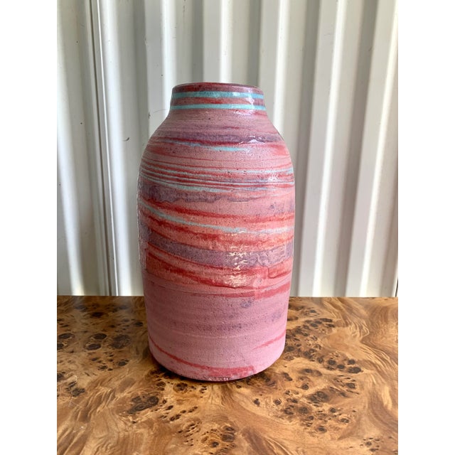 Pink & Teal Glazed Egyptian Clay Vase by Dick Studley For Sale - Image 4 of 8