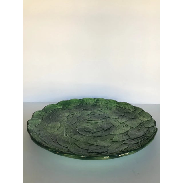 Vintage hand painted ceramic green leaf round platter made in Italy. Leafs are beautifully detailed with raised pattern...