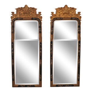 Pair Stunning Chinoiserie Large Beveled Glass Mirrors For Sale