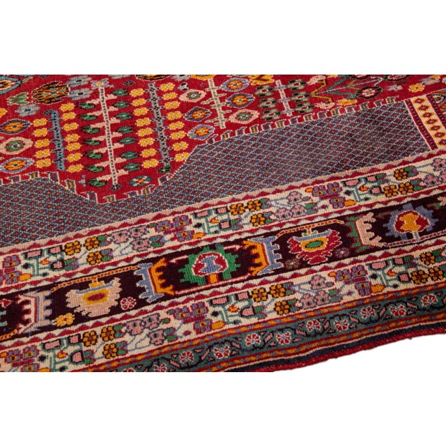 Vintage Handmade Shiraz Red Geometric Wool Rug 6'8" X 9'9" For Sale - Image 4 of 10