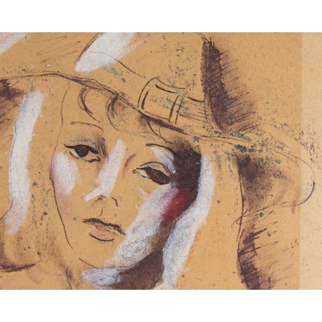 Mid-Century Modern Mixed Media Portrait Drawing by Robert C. Ray For Sale - Image 3 of 7