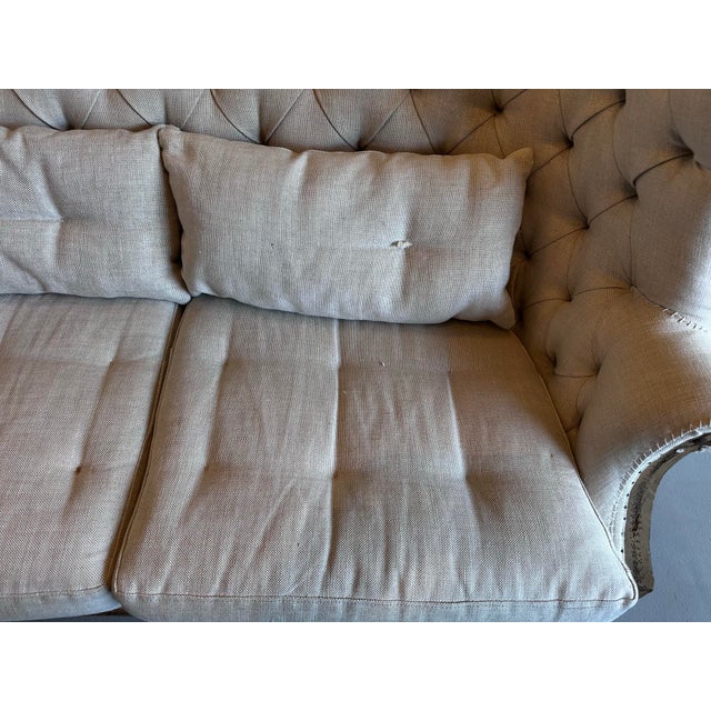 Restoration Hardware Deconstructed Linen Tufted Loveseat For Sale In Los Angeles - Image 6 of 9