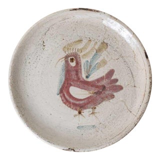 Mid 20th Century French Ceramic Painted Rooster Plate by Gustave Reynaud For Sale