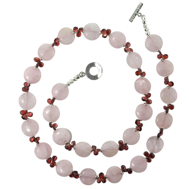 Metal Ajd 27 Inch Garnet and Rose Quartz Necklace For Sale - Image 7 of 7