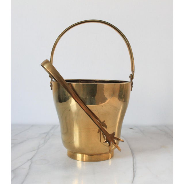 Mid-Century Modern Vintage Brass Ice Bucket With Bird Claw Tongs For Sale - Image 3 of 14