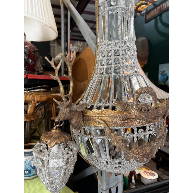 1970s Gold Deer Head Stag Crystal Sconces - A Pair For Sale - Image 4 of 8
