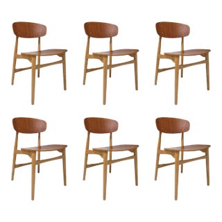 Mid 20th Century Restored Jens Hjorth Beech and Teak Mid-Century Danish Dining Chairs- Set of 6 For Sale