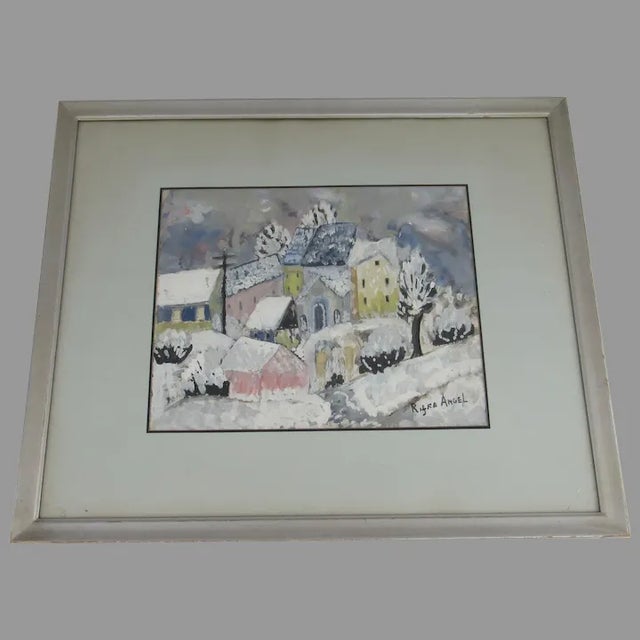 Early 20th Century Winter Scene Gouache Painting by Rifka Angel, Framed For Sale - Image 10 of 10