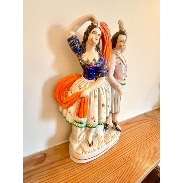 Antique Dancing Couple with Mask Mantel Figurines from Staffordshire, England, 1860, Set of 2 For Sale - Image 13 of 18