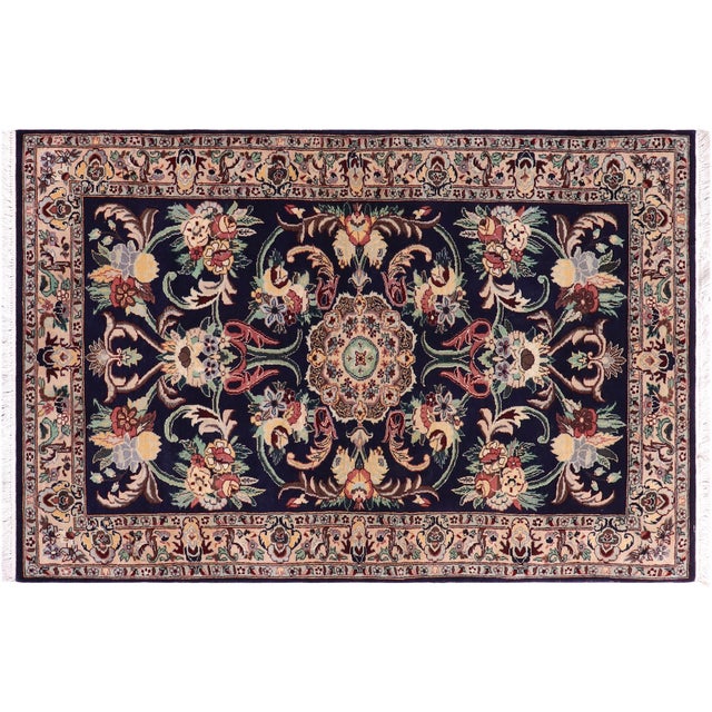 Blue Art Nouveau 1990's Pak-Persian Blue/Ivory Wool Rug - 3'2'' X 5'0'' For Sale - Image 8 of 9