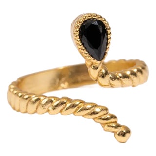 Midnight Teardrop Black Onyx Gold Adjustable Ring For Sale