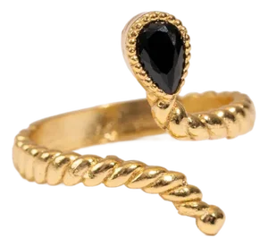 Midnight Teardrop Black Onyx Gold Adjustable Ring