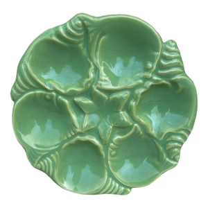 Mid-Century Majolica Green Oyster Plate Vallauris