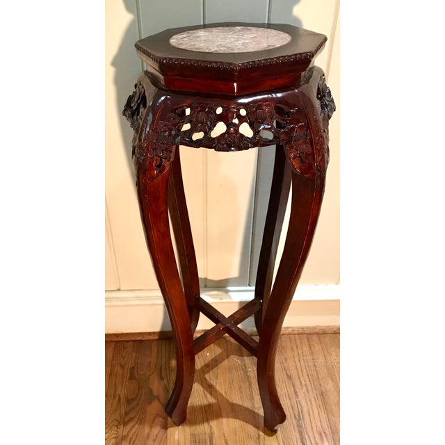 Vintage Chinese Hand Carved Rosewood Marble Top Pedestal Table Chairish
