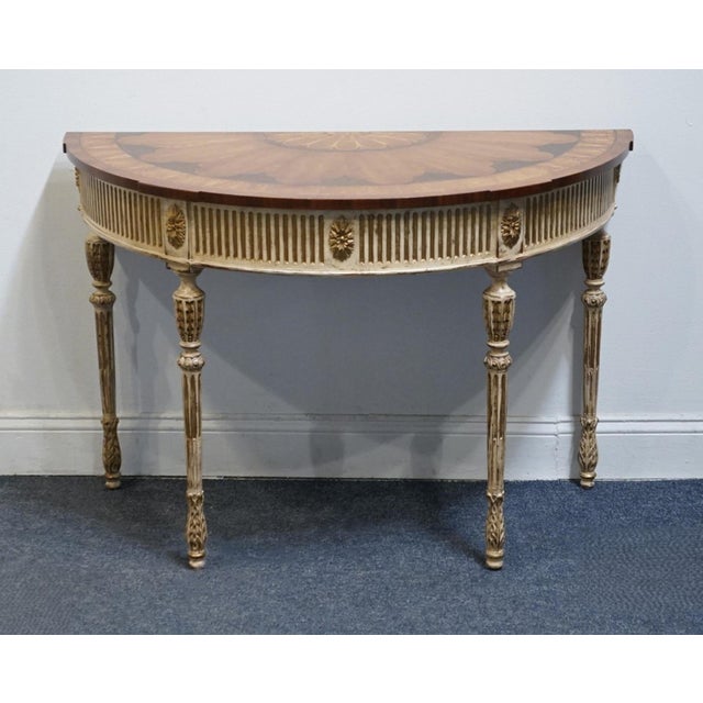 Shabby Chic Ej Victor Newport Historic Collection Italian Provincial Shabby Chic 42" Demilune Console Table W. Inlaid Top 1000-44 For Sale - Image 3 of 10