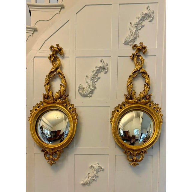 Antique Regency Style Giltwood Convex Girandole Wall Mirrors, 1920, Set of 2 For Sale - Image 12 of 12