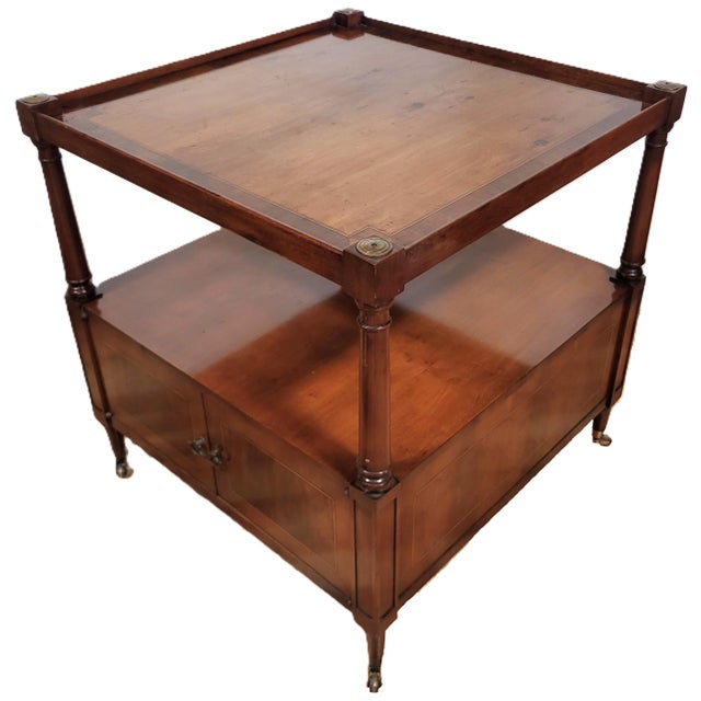 Vintage American Mahogany Double Door Two Tier Sofa End Table Cabinet For Sale - Image 4 of 14