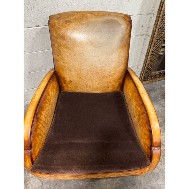 Art Deco Style Leather & Velvet Club Chairs - A Pair For Sale In Richmond - Image 6 of 10