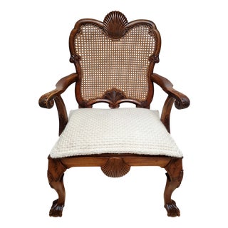 Chippendale Bergere Armchair in Carved Mahogany with Caned Backrest and Lion's Claw and Ball For Sale