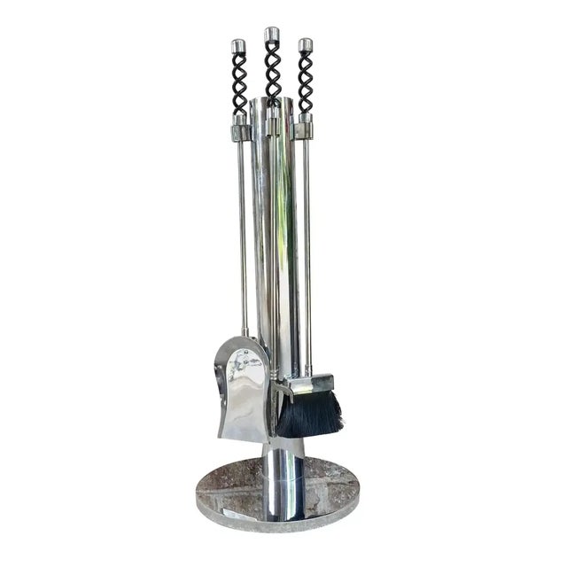 Late 20th Century Modernist Chrome Fireplace Tools With Spring Handles - a Set of 4 For Sale - Image 10 of 10
