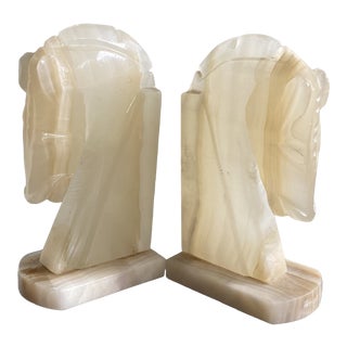 Vintage Onyx Horse Head Bookends- a Pair For Sale