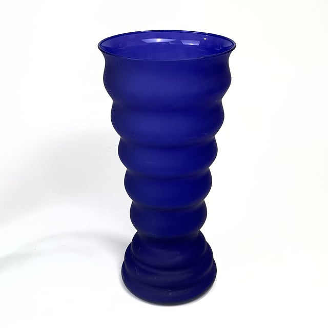 High '80s Frosted Blue & Green Ripply Glass Vase Curation - Group of 5 For Sale - Image 4 of 13