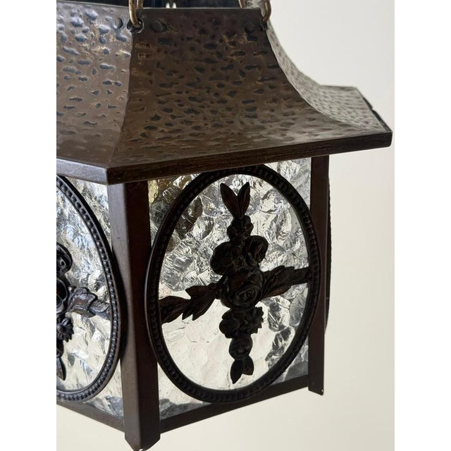 20th Century German Brass and Textured Glass Chinoiserie Lantern, 1920s For Sale - Image 13 of 18
