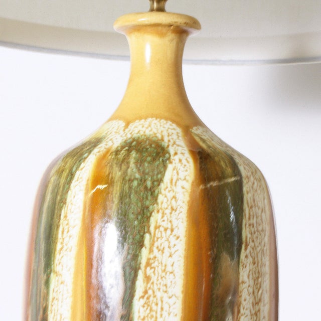 Pair of Yellow and Green Ceramic Drip Glaze Lamps, C. 1970 For Sale In Dallas - Image 6 of 8