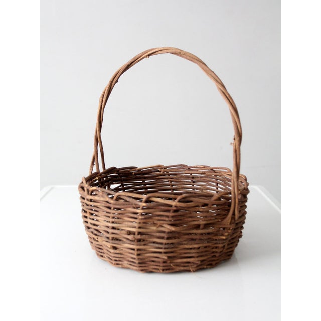 Vintage Wicker Basket With Handle For Sale - Image 11 of 11