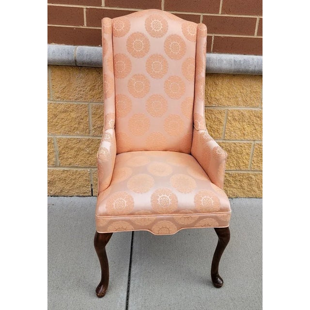 Peach 20th C High Back Wingback Chair With Peach Chinoiserie Upholstery For Sale - Image 8 of 8