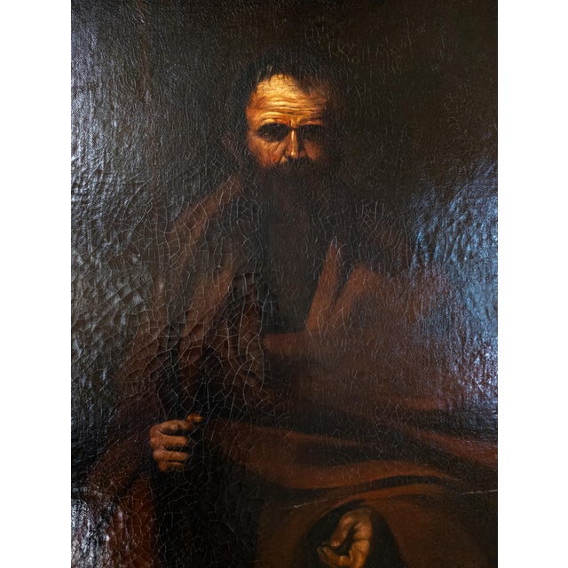 Black 18th Century Italian Old Master Portrait Painting of Saint Matthew After Jusepe De Ribera For Sale - Image 8 of 12