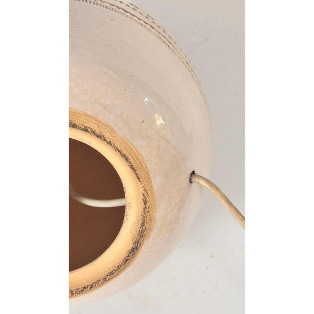 French Beige Ceramic Table Lamp with Geometric Relief Design in the style of Jean Besnard, 1970s For Sale - Image 13 of 14