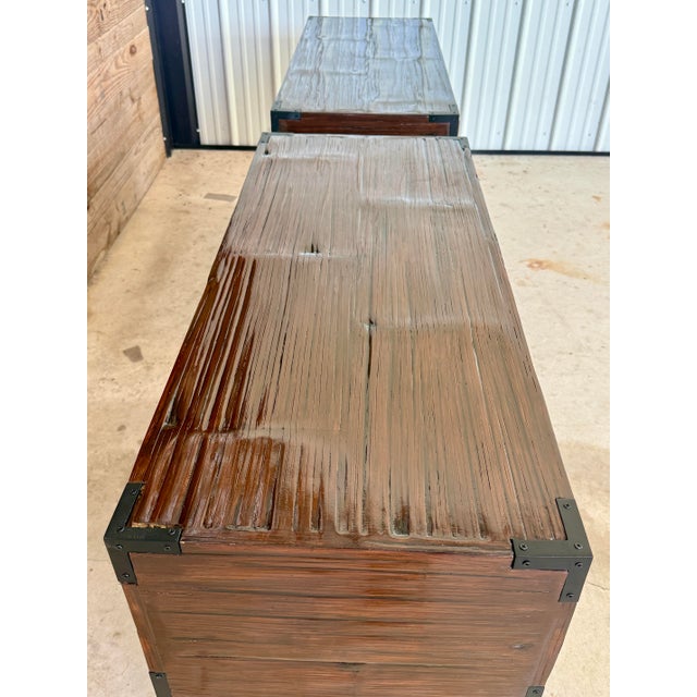 Early 21st Century Pair of Refinished Campaign Style Chests Acquisitions for Henredon For Sale - Image 5 of 12