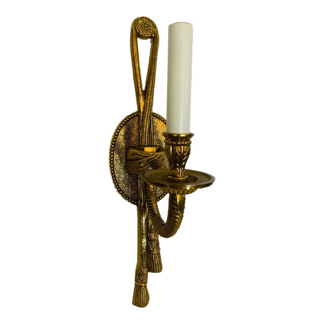 Gilt Brass Tole Rope & Tassel Wall Sconce Salvaged From Foundry Showroom For Sale