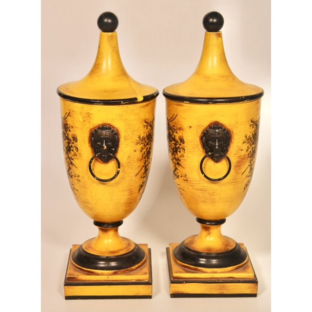 Mid Century Italian Yellow Tole Urns - a Pair For Sale - Image 9 of 13