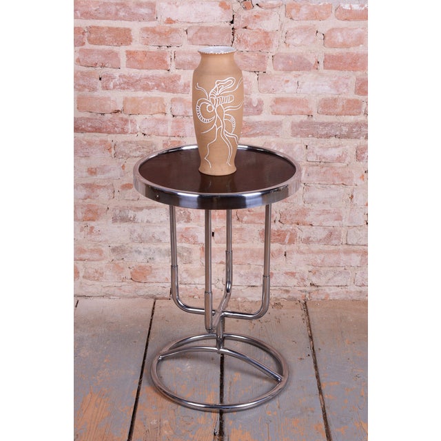 Metal Bauhaus Side Table in Chrome, Steel, and Lacquered Wood, Czech, 1930s For Sale - Image 7 of 8