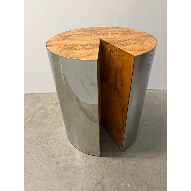 Chrome Burlwood and Chrome Pedestal Dining Table by Leon Rosen for Pace For Sale - Image 8 of 8