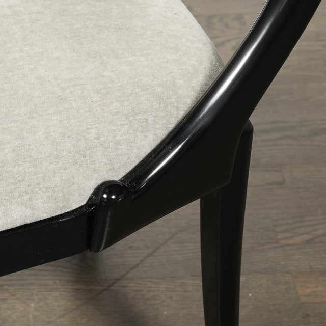 Taupe Set of Six Art Deco Sculptural Dining Chairs in Ebonized Walnut & Taupe Mohair For Sale - Image 8 of 18