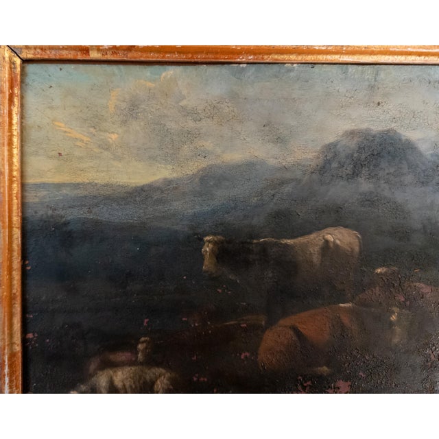 Brown 19th Century Grand Tour Old Master Landscape Oil on Copper Painting of Cows and Sheep With Shepherd For Sale - Image 8 of 18
