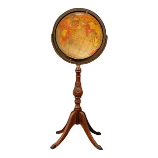 Mid 20th Century Replogle Library Globe on Carved Oak Pedestal Stand For Sale