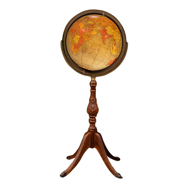 Mid 20th Century Replogle Library Globe on Carved Oak Pedestal Stand For Sale